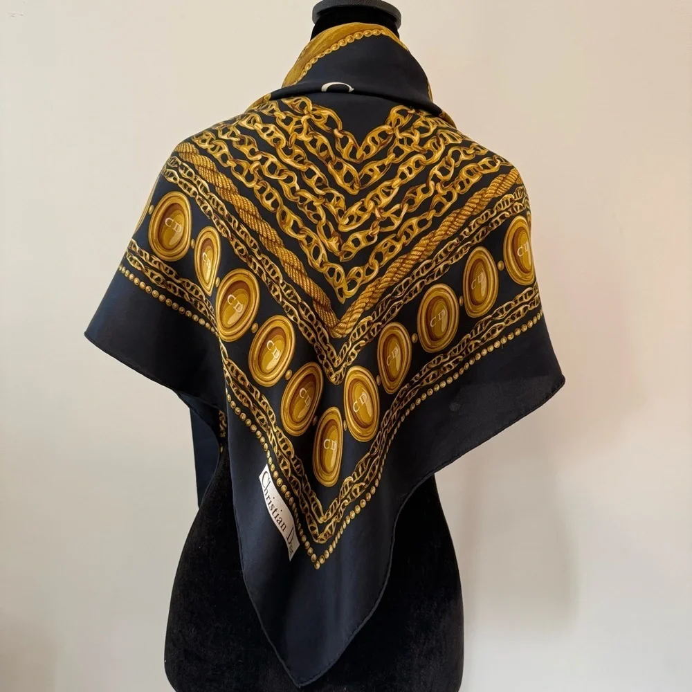Authentic Christian Dior Charcoal and Mustard Scarf